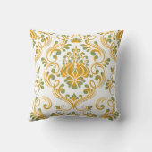 セージ緑とオレンジのダマスク花柄 クッション (裏面)