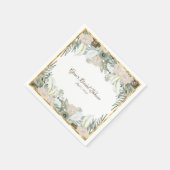 セージ緑とクリーミーなバニラウォーターカラーフラワーN スタンダードカクテルナプキン (角)