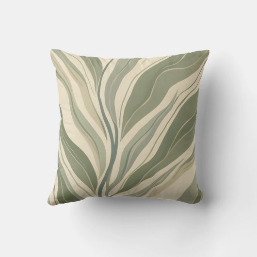 セージ緑とクリームの抽象芸術パタ離れーン クッション (裏面)
