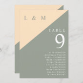 セージ緑とクリームの表の番号のシーティングチャート 招待状 (正面/裏面)