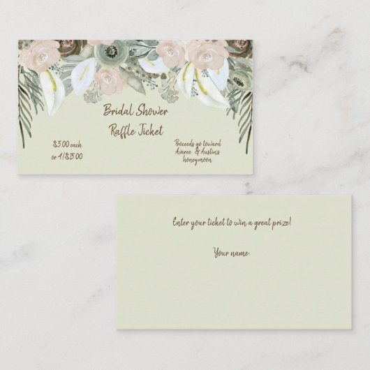 セージ緑とクリーム水カラーバラエンクロージャ エンクロージャーカード (正面/裏面)