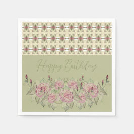 セージ緑とクリーム色の白とバラ スタンダードカクテルナプキン