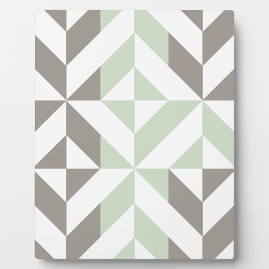 セージ緑とシルバー幾何学的ジグザグ フォトプラーク (正面)