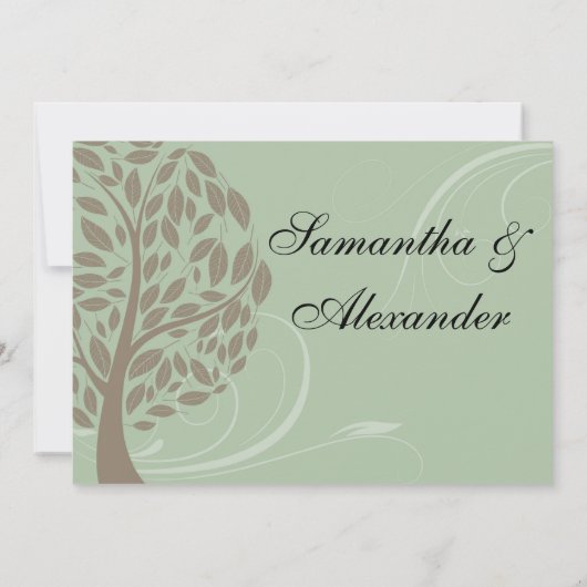 セージ緑とソフトブラウンの様式化エコツリー 招待状 (裏面)