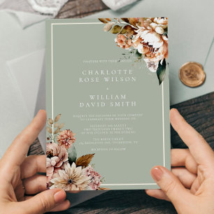 セージ緑とバラエレガント金ゴールド結婚の花 招待状