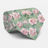 セージ緑とピンクの牡丹フローラgroomsmen ネクタイ (ロール)