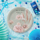 セージ緑とピンクの野結婚花 ペーパープレート (パーティー)