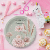 セージ緑とピンクの野結婚花 ペーパープレート (パーティー)