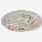 セージ緑とピンクの野結婚花 ペーパープレート (アングル)