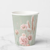 セージ緑とピンクの野結婚花 紙コップ (裏面)
