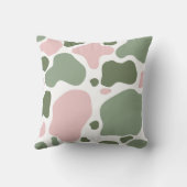 セージ緑とピンクよくはしゃぐの牛プリント クッション (裏面)