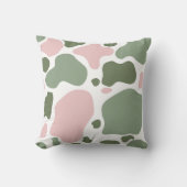 セージ緑とピンクよくはしゃぐの牛プリント クッション (正面)