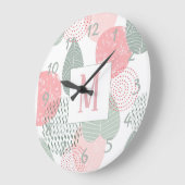 セージ緑とピンクモランディ植物ベビーガールカスタム ラージ壁時計 (傾斜)