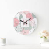 セージ緑とピンクモランディ植物ベビーガールカスタム ラージ壁時計 (ホーム)