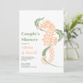 セージ緑と桃のシーホースビーチカップルのシャワー 招待状 (スタンド正面)