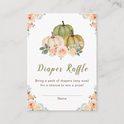 セージ緑と桃のフローラカボチャ赤ちゃんシャワー エンクロージャーカード (正面)