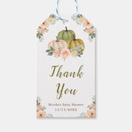 セージ緑と桃のフローラカボチャ赤ちゃんシャワー ギフトタグ