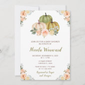 セージ緑と桃のフローラカボチャ赤ちゃんシャワー 招待状 (正面)