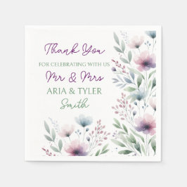 セージ緑と梅の紫の植物結婚の スタンダードカクテルナプキン