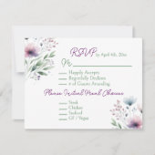セージ緑と梅の紫の植物結婚の 出欠カード (正面)