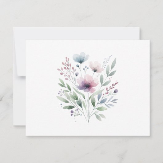 セージ緑と梅の紫の植物結婚の 出欠カード (裏面)