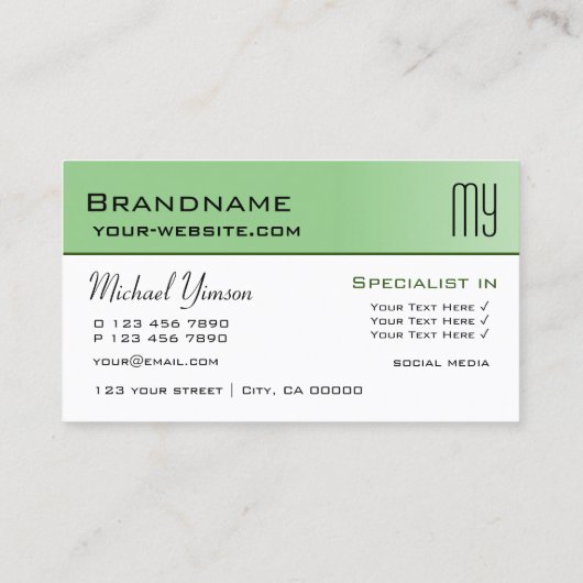 セージ緑と白とイニシャルプロフェッショナル 名刺 (裏面)