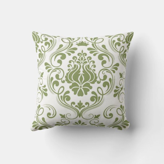 セージ緑と白のダマスクの花のパターエレガントン クッション (裏面)