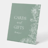 セージ緑と白のフローラカードとギフト 台座サイン (正面)