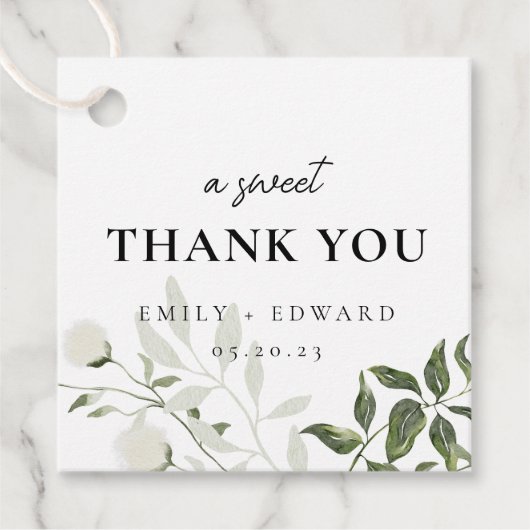 セージ緑と白のフローラ甘い感謝 フェイバータグ (正面)