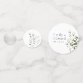 セージ緑と白のフローラ結婚のテーブル コンフェッティ (正面)