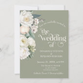 セージ緑と白のフローラ結婚ズ 招待状 (正面)