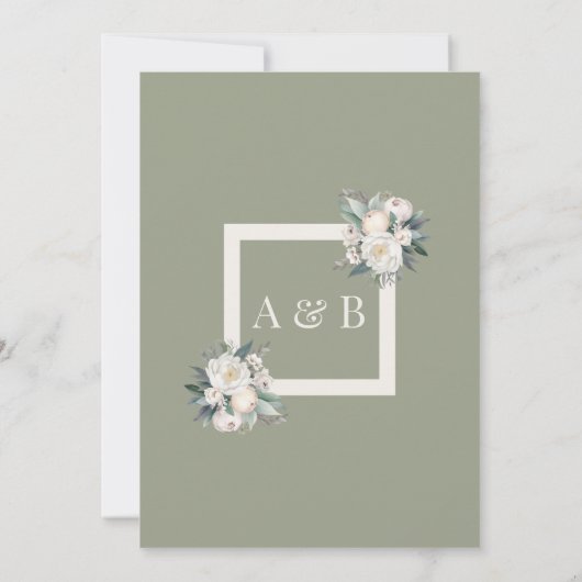 セージ緑と白のフローラ結婚ズ 招待状 (裏面)