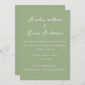 セージ緑と白のミニマリスト結婚式招待状 招待状 (正面/裏面)