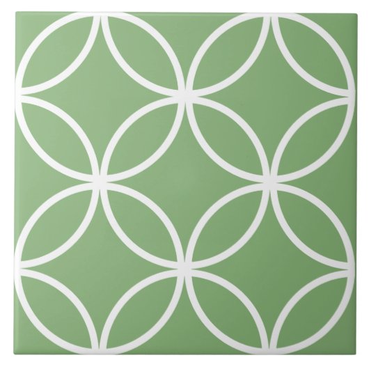 セージ緑と白の円の花びら タイル (正面)