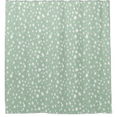 セージ緑と白の抽象芸術点 シャワーカーテン (正面)