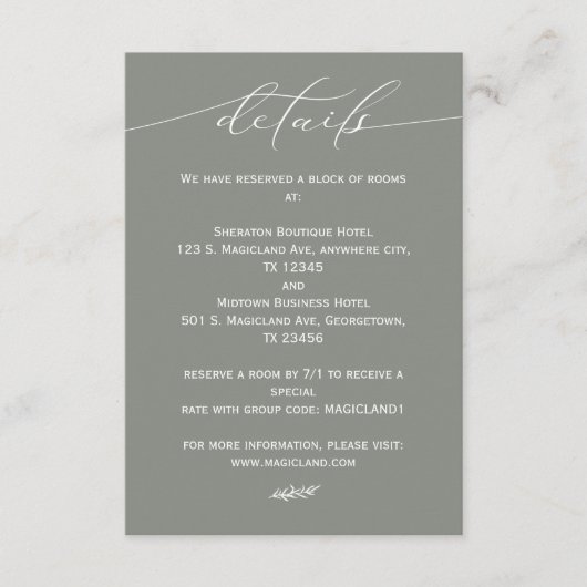 セージ緑と白の書道のシンプル エンクロージャーカード (正面)