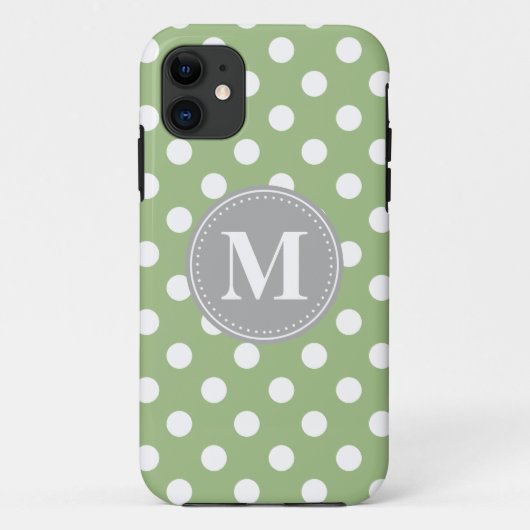 セージ緑と白の水玉模様グレーモノグラム Case-Mate iPhoneケース (裏面)