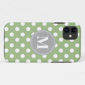 セージ緑と白の水玉模様グレーモノグラム Case-Mate iPhoneケース (裏面(横))