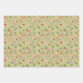 セージ緑と白の水玉模様ワイルドフラワー ラッピングペーパーシート (正面2)