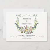 セージ緑と白の水色のフローラ結婚 招待状 (正面)