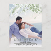セージ緑と白の花の写真Save the Date ポストカード (正面)