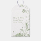 セージ緑と白の花の枝結婚付き ギフトタグ (正面)