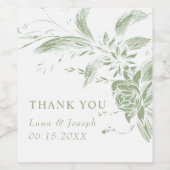 セージ緑と白の花の枝結婚付き ワインラベル (シングルラベル)