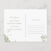 セージ緑と白の花日付保存 ポストカード (裏面)