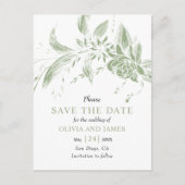 セージ緑と白の花日付保存 ポストカード (正面)