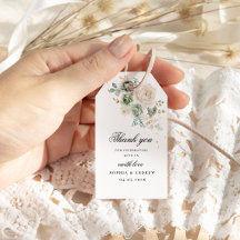 セージ緑と白の花結婚のギフトラベル