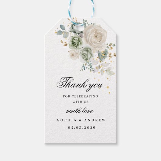 セージ緑と白の花結婚のギフトラベル ギフトタグ (正面)