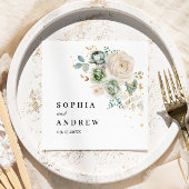 セージ緑と白の花結婚のナプキン スタンダードカクテルナプキン