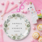 セージ緑と白の花結婚の紙プレート ペーパープレート (パーティー)