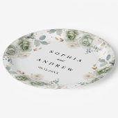 セージ緑と白の花結婚の紙プレート ペーパープレート (アングル)